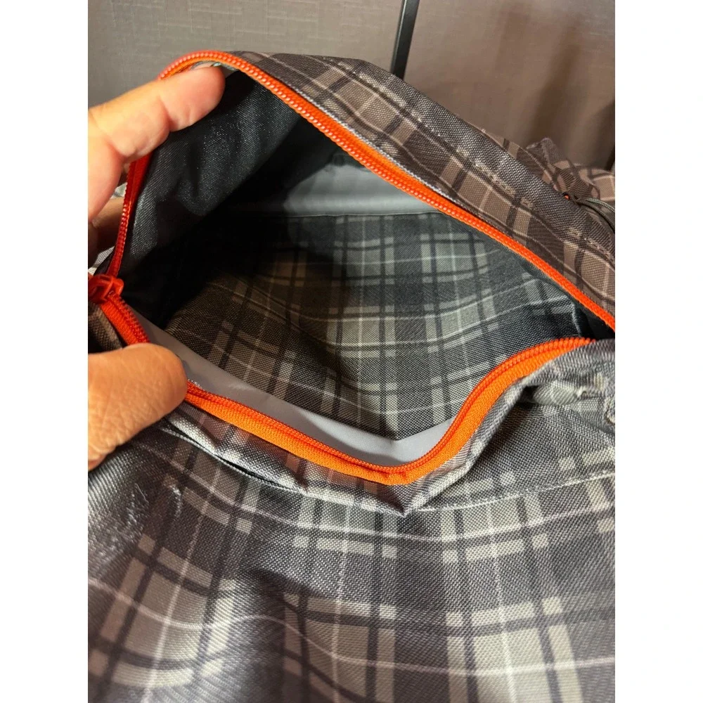 Yak Pak Grey Plaid Backpack with Orange Zipper Accents Men's School Travel Bag